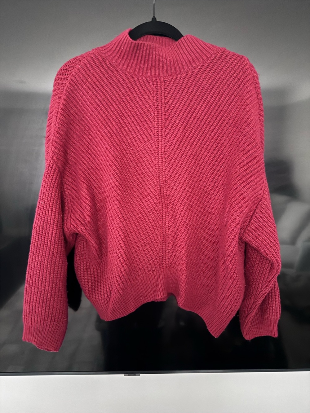 Express Oversized Ribbed Cowl Neck Sweater in Pink